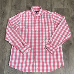 johnnie O mens button down long sleeve plaid shirt Pink & White size XL